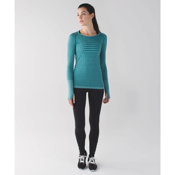 Lululemon Swiftly Tech Long Sleeve Top 4 Striped Teal Crew Neck - Picture 13 of 13